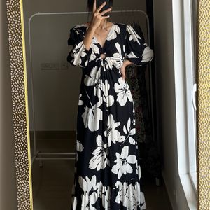 Black Floral Cutout Cotton Maxi Dress