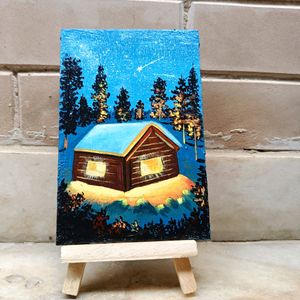 Mini Winter Landscape Painting With Stand