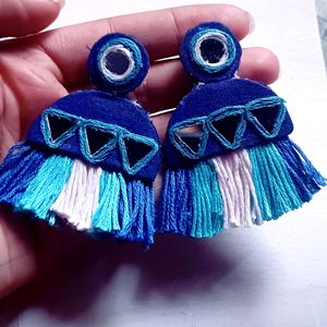 Handcrafted Blue Fabric Earrings