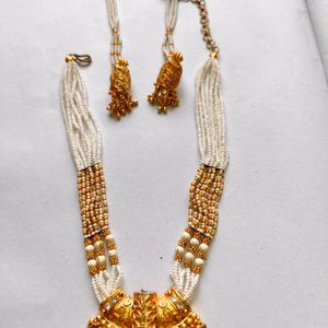 Gold Plated Pearl Necklace Set With Earrings (Sita