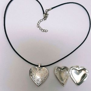 Big Silver Heart  Engraved Opening Photo Pendant