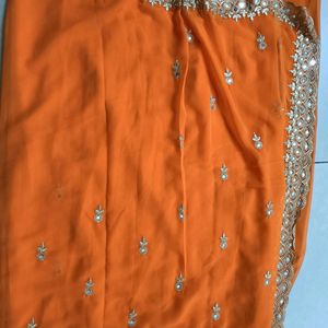 Embroidery Work Saree With Stone And Blouse Attach