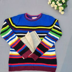 Vintage Pink Rose Multi Stripe Sweater