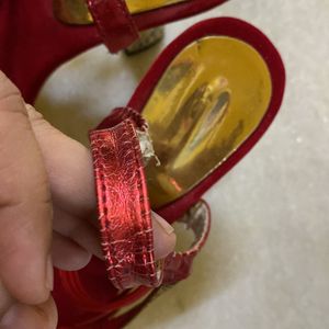 Red N Golden Ethnic Heels