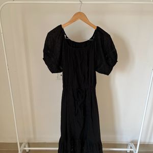 Black Broderie Anglaise Cotton Midi Dress 🖤