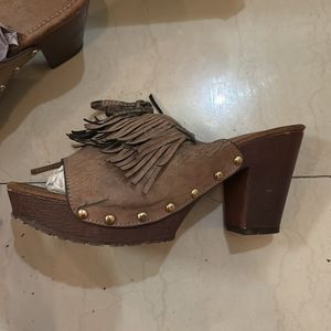 Tan Catwalk Wooden Heels