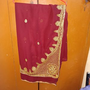 Beautiful maroon heavy bridal saree