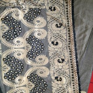 Gray And Golden Welvet Saree