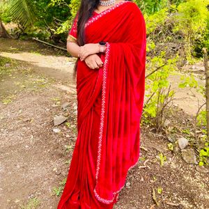 Red Velvet Saree