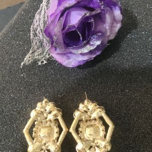 Golden Korean Glass Stone Earring