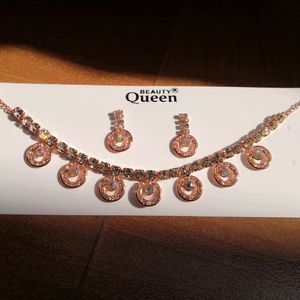 Rose Gold Necklace Set For Women Girl Party Wear