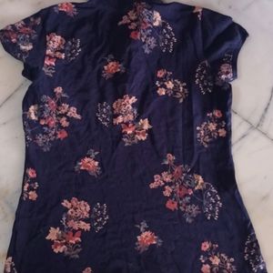 Navy Blue Colour Shirt Type Top With Flower Print