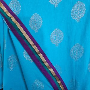 Printed BLUE Saree With Stitched Blouse