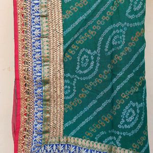 Green And red Saree With Border