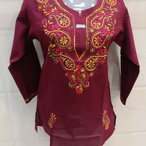 Lakhnavi Hand Embroidery Short Kurti