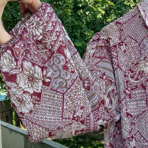 Beautiful Printed Full Sleeves Top ... Puffed Sleeves Maroon Colour Printed All Over Collar Design Top