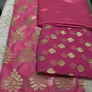 Pink Golden Work Beautiful Duptta 4 Side Lace