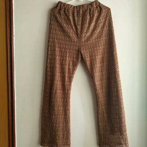 Brown Lace Flared Pant With Inner Lining