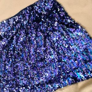 Shein Style Sequin Blue Bodycon Mini Skirt