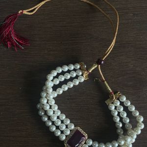 Ethnic Pearl Choker/necklace With Earrings