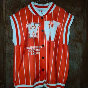 Half Red varsity jacket men