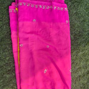 Pink & Lemon Yellow Saree