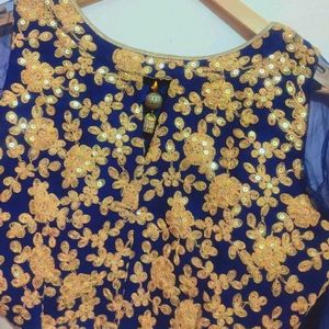 Navy Blue Golden Work Partywear Blouse 36 Bust