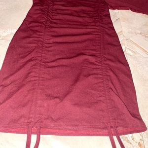 Burgundy Bodycon Length Adjusting Dress