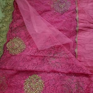 Stunning Rose Thread Work Net Saree