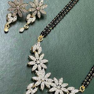 Staylish Beautiful Diamond Cut Mangalsutra With Earrings