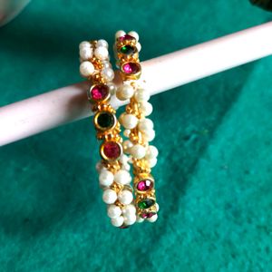 MB PACK OF SET 2 PEARLS WORK GOLDEN BANGLE