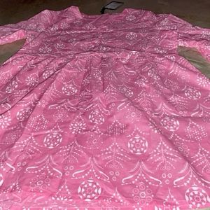 Pink Floral Anarkali Short Kurti