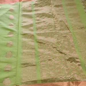 Green Cotton Silk With Copper Zari