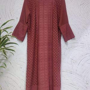 Brick Colour Full Embroidery Kurta