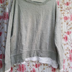 Grey Sweatshirt With White Shirt Style Bottom