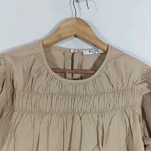 Beige Round Neck Boxy Top