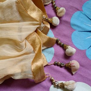 Nude Dupatta With Golden Border