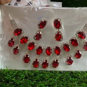 Double Layered Red AD Necklace Set