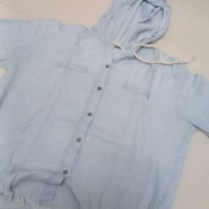 Denim Shirt With Hoodie Pattern