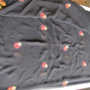 Black Floral Border Sarees (Women's)