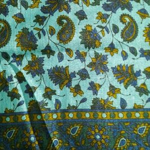 Blue Floral Printed Saree with Contrast Blouse
