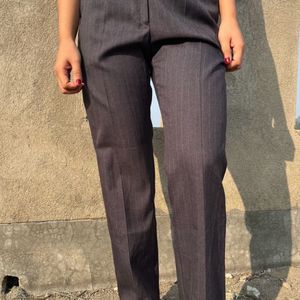 Formal Grey Pants with White Vertical Strips