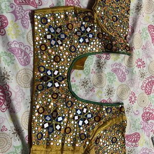 Golden Blouse With Mirror Work