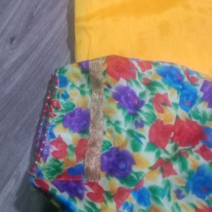 Bright Yellow Saree With Stitched Blouse