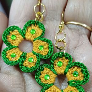 Yellow Green Crochet Flower Earrings