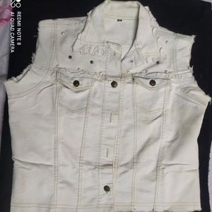 Denim Pearl Half Jacket For Girls
