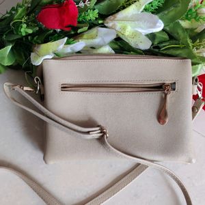 Women Beige Slingbag With Hidden Pocket