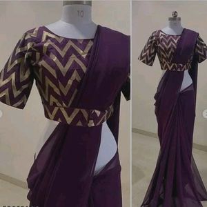 SAREE WITH STITCHED BLOUSE AND BELT