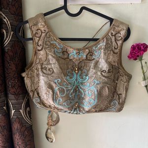 Blue Gold Embroidery Blouse