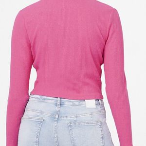 ONLY Women Pink Ribbed Crop Pullover